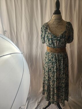 Wrapper Green Floral Maxi Dress with Smocked Waist